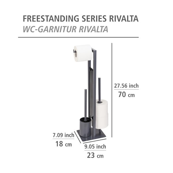 Rivalta szürke wc-papír tartó állvány kefével - Wenko-image-4