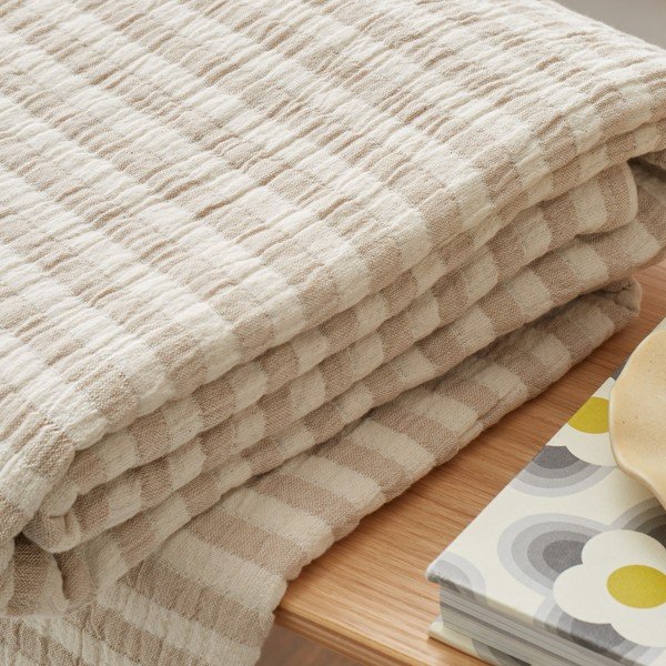 Natúr színű pamut takaró 150x200 cm Cotton Muslin Stripe – Bianca-image-2