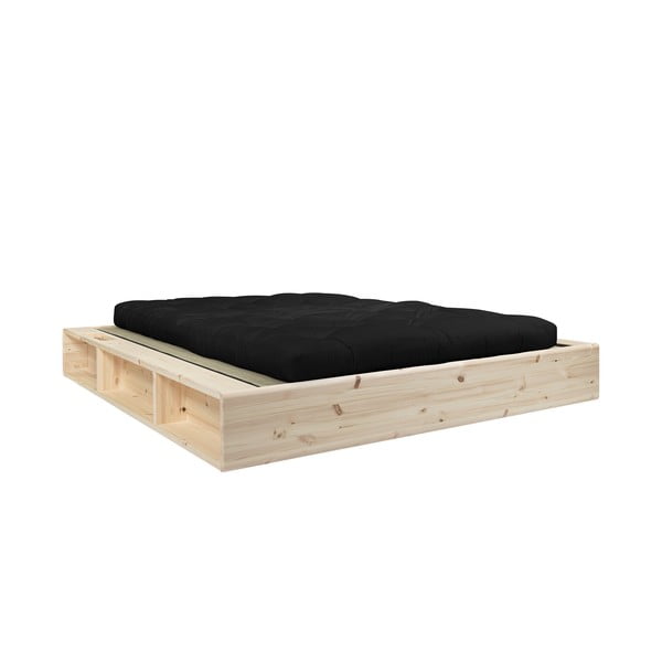 Ziggy kétszemélyes tömörfa ágy fekete Double Latex futon matraccal és tatamival, 140 x 200 cm - Karup Design