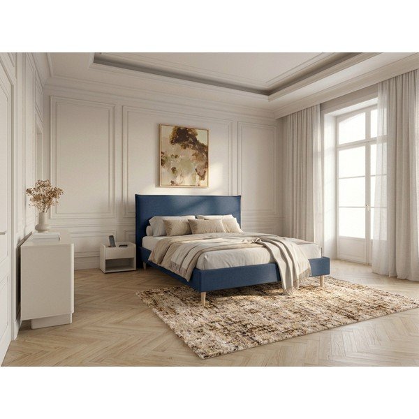 Kék kárpitozott franciaágy ágyráccsal 160x200 cm Sary – Bobochic Paris-image-3