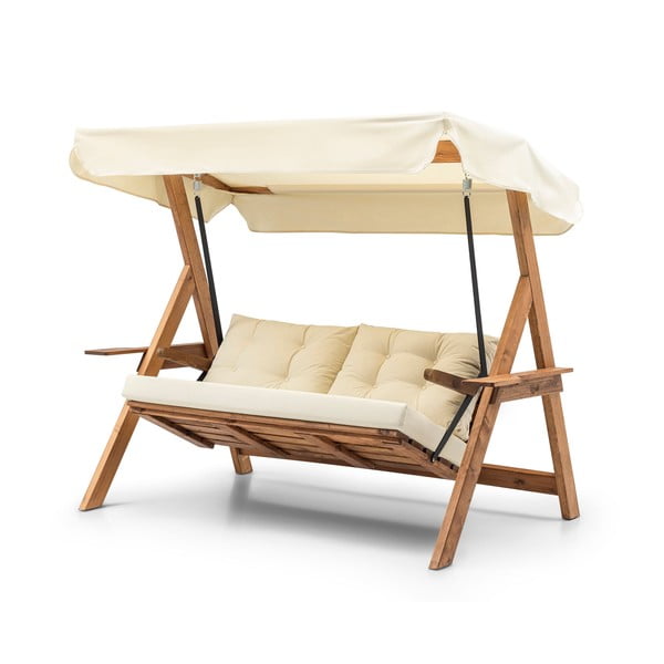 Krémszínű-natúr színű tömörfa kerti hintaágy Galata – Floriane Garden-image-2