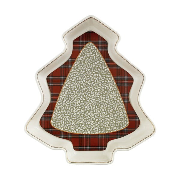Sottobosco Porcelain karácsonyfa formájú porcelán tálaló tányér, hossz 23,5 cm - Brandani