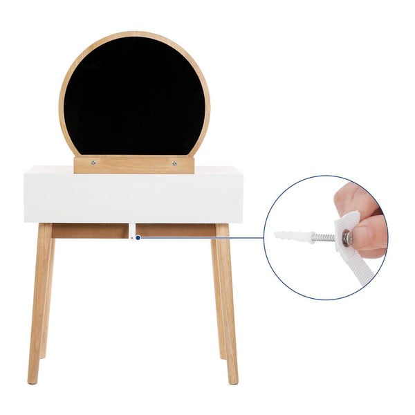Fa fésülködőasztal tükörrel, ülőkével és 2 fiókkal - Songmics-image-2