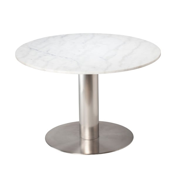 Pepo fehér márvány étkezőasztal ezüstszínű talppal, ⌀ 105 cm - RGE
