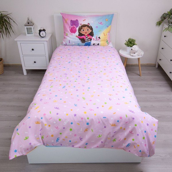 Rózsaszín egyszemélyes pamut gyerek ágyneműhuzat 140x200 cm Gabby's Dollhouse "Rainbow" – Jerry Fabrics-image-3