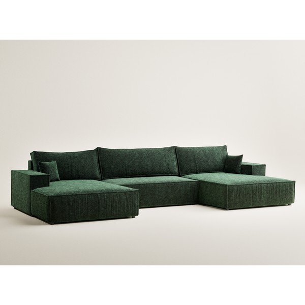 Sötétzöld zsenília kinyitható-tárolóhelyes sarokkanapé (U alakú) Kyoto – Maison de Rêve-image-2