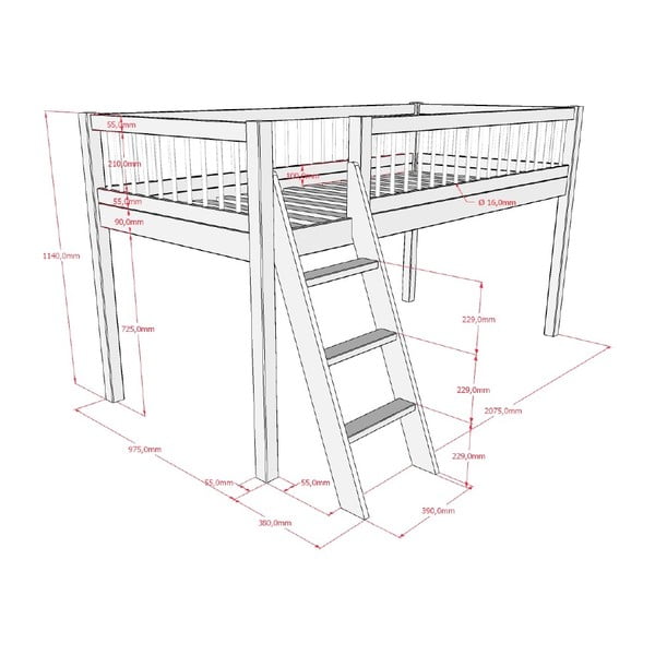 Fehér magasított bükkfa gyerekágy 90x200 cm Forrest – Vipack-image-3