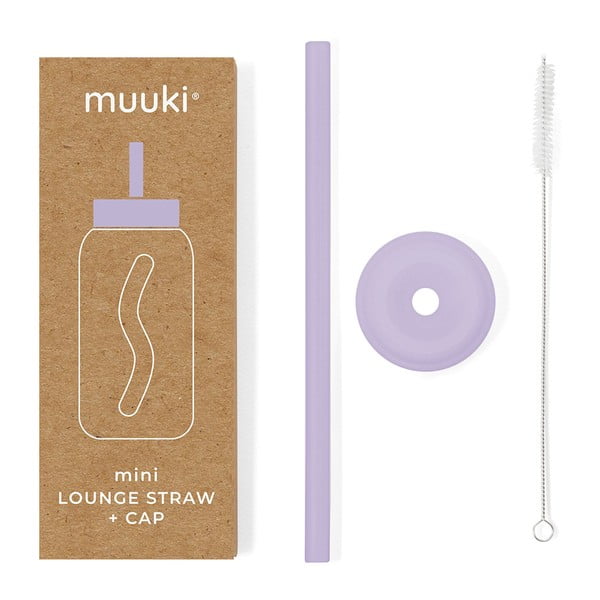 Szilikon szívószál tisztítókefével-fedéllel Pastel Lilac – Muuki