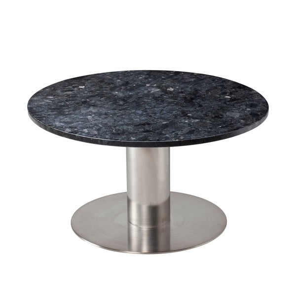 Pepo fekete gránit dohányzóasztal ezüstszínű talppal, ⌀ 85 cm - RGE