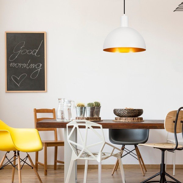 Fehér-aranyszínű függőlámpa fém búrával ø 30 cm Sivani – Opviq lights-image-1