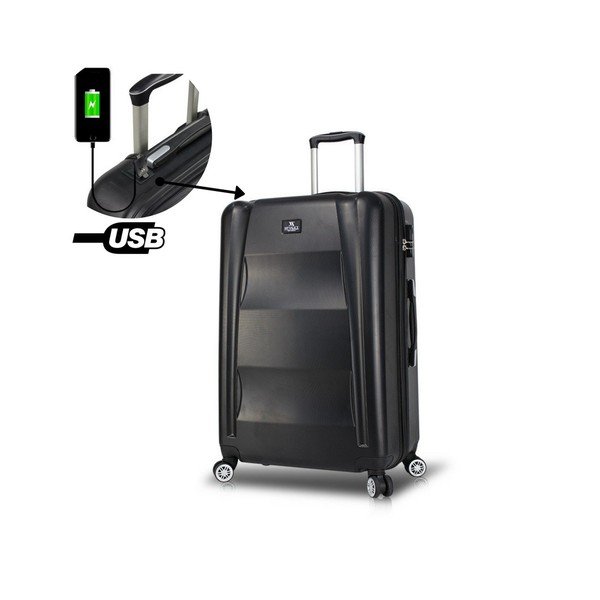 COLORS LASSO Pilot Suitcase fekete görgős bőrönd USB csatlakozóval - My Valice-image-1