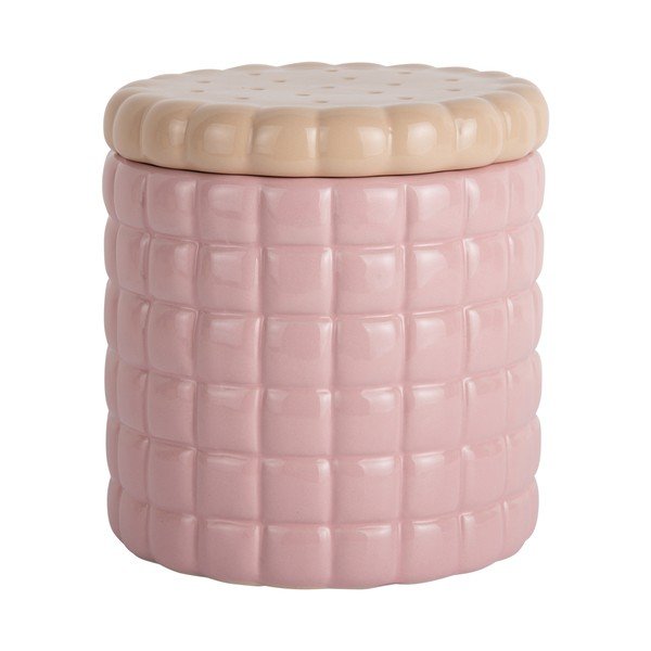 Világos rózsaszín dekoratív kerámia tárolódoboz ø 14x15 cm Biscuit Box – PT LIVING