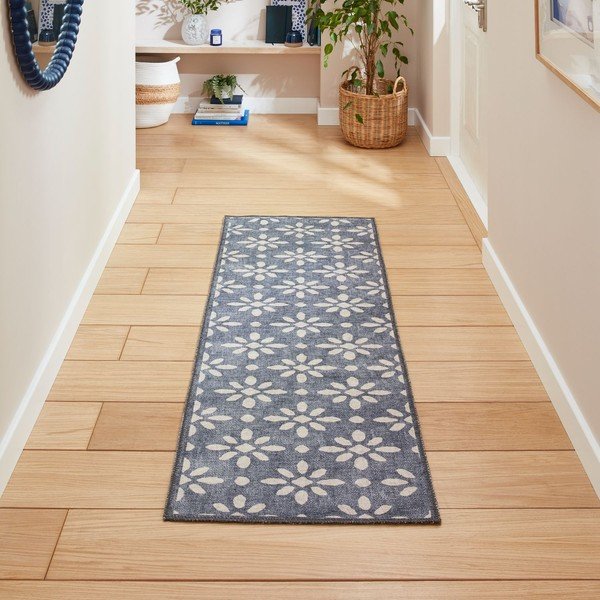 Sötétkék mosható futószőnyeg 76x230 cm Coral Blue – Think Rugs-image-1