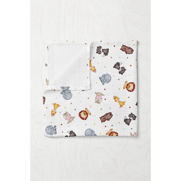 Fehér muszlin gyerek takaró 75x100 cm Zoo – Mijolnir-image-1