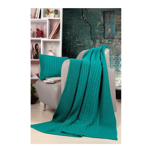 Tricot Blanket Set Sultan türkiz ágytakaró és párna szett - Kate Louise