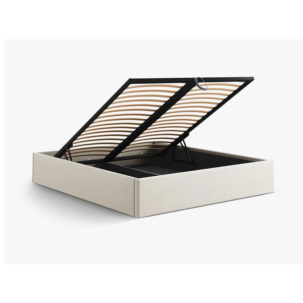 Bézs kárpitozott ágyneműtartós-ágytámla nélkül franciaágy ágyráccsal 160x200 cm Susan – Micadoni -image-3