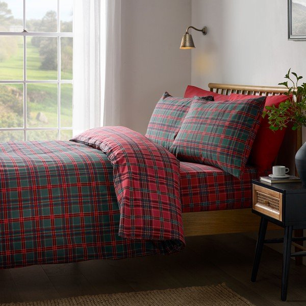 Piros-sötétzöld egyszemélyes ágyneműhuzat 135x200 cm Tartan Check – Catherine Lansfield-image-4