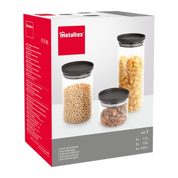 Élelmiszertartó üveg doboz szett 3 db-os – Metaltex-image-1