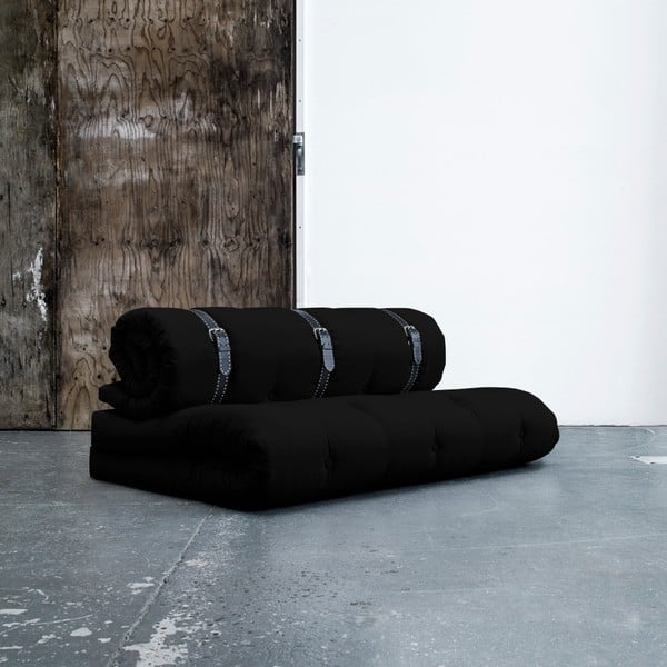 Buckle Up Black állítható kanapéágy, fehér varrásos bőrpántokkal - Karup