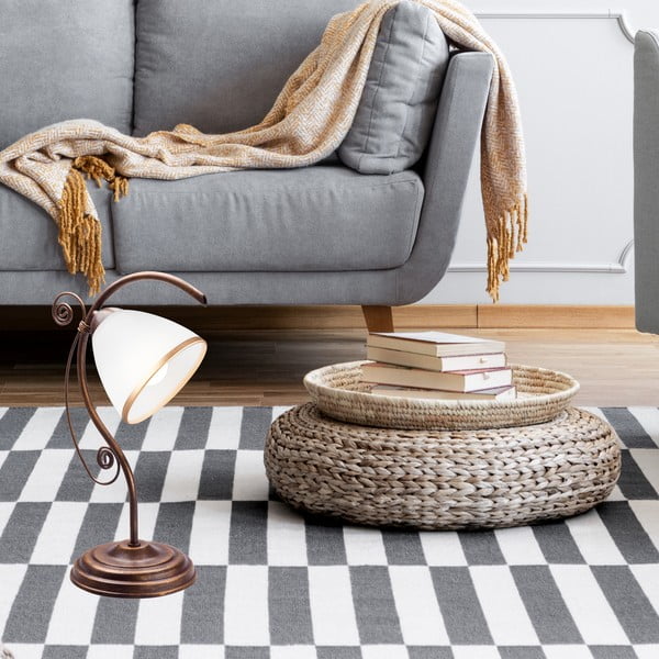 Fehér-barna asztali lámpa üveg búrával (magasság 39 cm) Retro Ii – LAMKUR-image-1