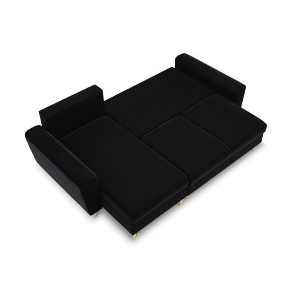 Fekete bársony kinyitható tárolóhelyes sarokkanapé Kyoto – Cosmopolitan Design-image-1