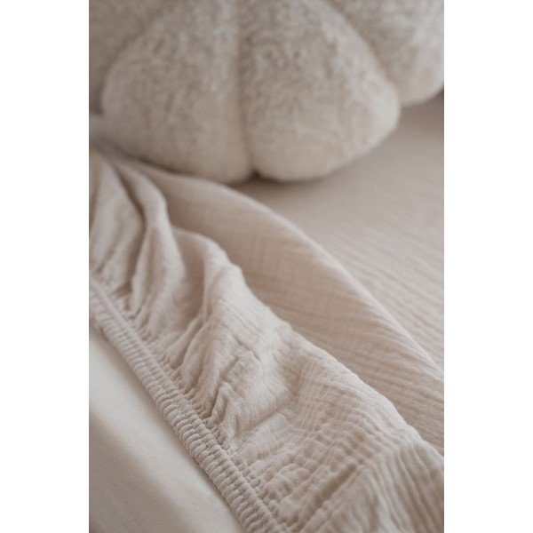 Bézs gumis muszlin gyerek lepedő babaágyhoz 60x120 cm Burumcuk – Mijolnir-image-3