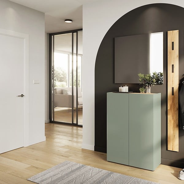 Világoszöld előszoba bútor tölgyfa dekorral 104x200x33 cm Alviano – Germania-image-1