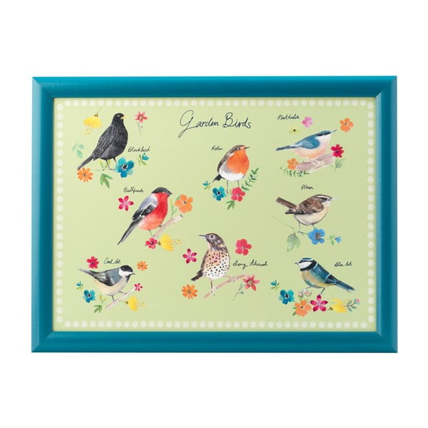 Garden Birds kék tálca madaras mintával, 43 x 32,5 cm - David Mason