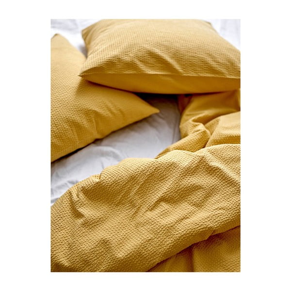 Sárga bio pamut ágyneműhuzat 200x140 cm Wave Straw - Södahl-image-1