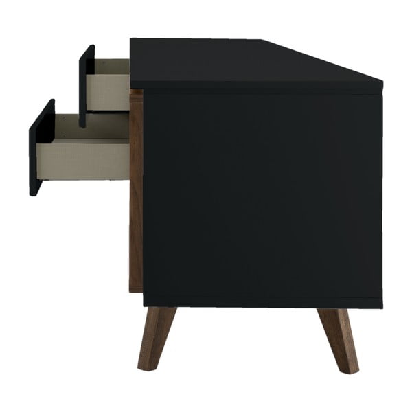 Fekete-natúr színű alacsony komód diófa dekorral 210x57 cm Plain – Tenzo-image-4