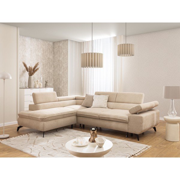Bézs zsenília sarokkanapé (bal oldali-L alakú) Marbeya  – Ropez-image-1