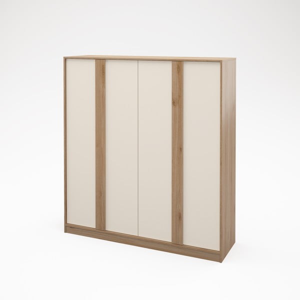 Krémszínű-natúr színű ruhásszekrény tölgyfa dekorral 180x197,5x53 cm Dennis – Marckeric-image-3