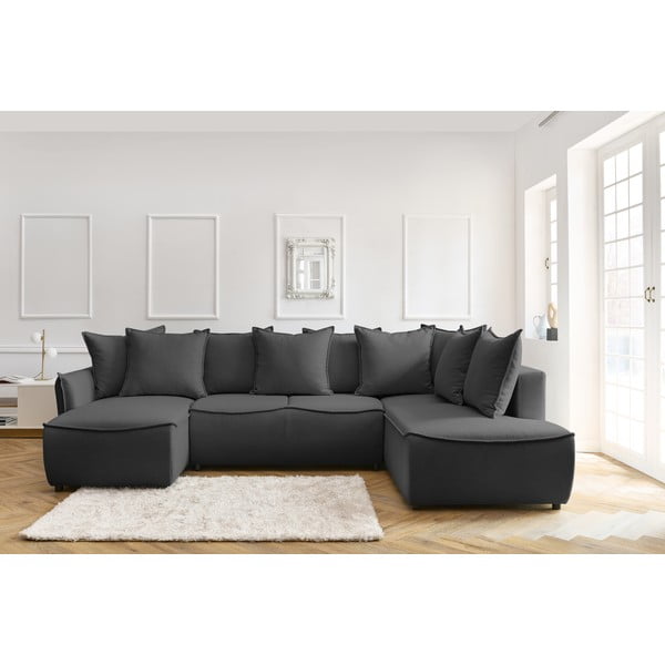 Sötétszürke kinyitható sarokkanapé (jobb oldali) Leon – Bobochic Paris-image-1