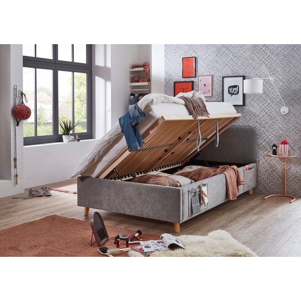 Szürke ágyneműtartós gyerekágy ágyráccsal 120x200 cm Cosy – Meise Möbel-image-2