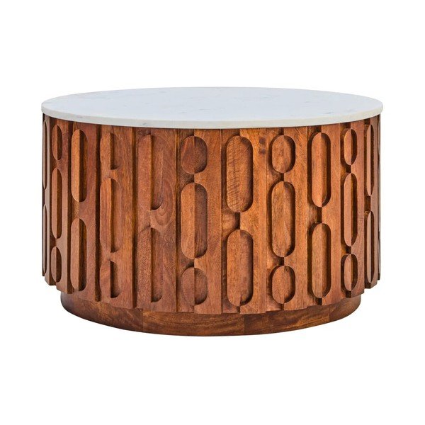 Natúr színű kerek dohányzóasztal márvány asztallappal ø 70 cm Torcino – Premier Housewares-image-2