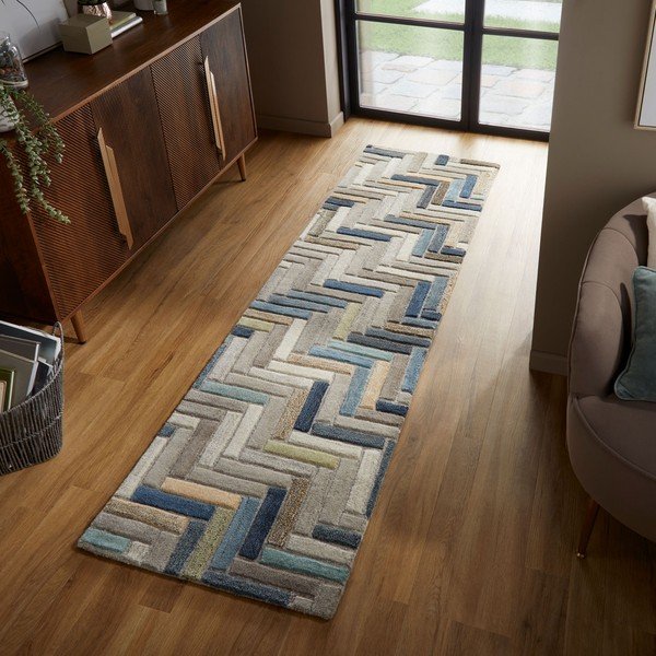 Russo szürke-kék gyapjú futószőnyeg, 60 x 230 cm - Flair Rugs-image-4