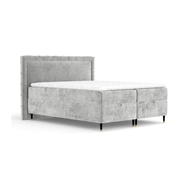 Világosszürke ágyneműtartós boxspring ágy 160x200 cm Voyage – Maison de Rêve