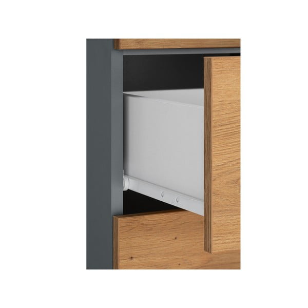 Natúr színű magas keskeny fürdőszoba szekrény tölgyfa dekorral 130x35 cm Malika – Støraa-image-4