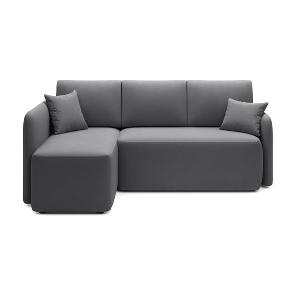 Szürkésbarna bársony kinyitható-tárolóhelyes sarokkanapé (bal oldali-heverő résszel) Hadson – ELTAP