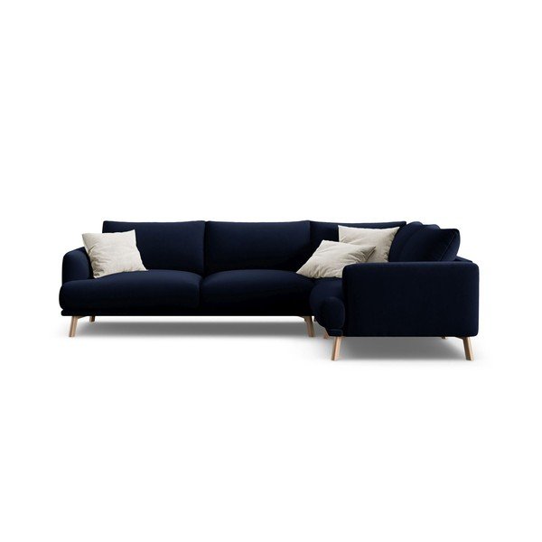 Sötétkék bársony sarokkanapé (jobb oldali-L alakú) Naomi – Micadoni 