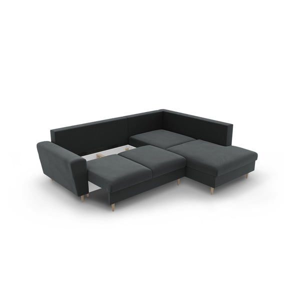 Sötétszürke bársony kinyitható tárolóhelyes sarokkanapé (jobb oldali-L alakú) Kyoto – Cosmopolitan Design-image-3