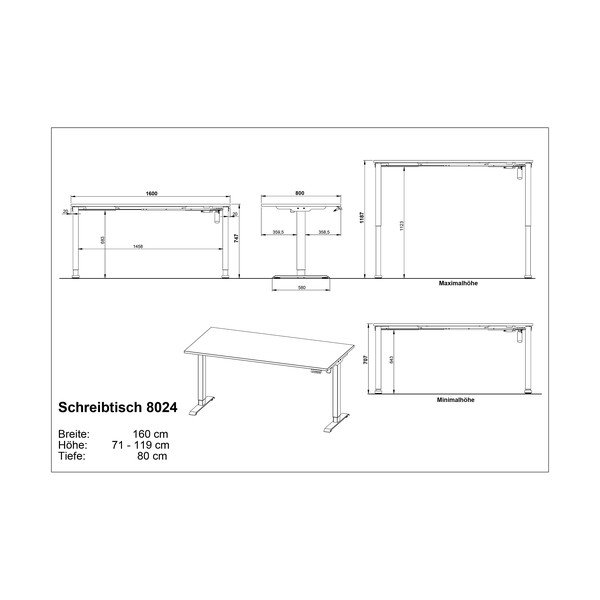 Állítható íróasztal elektromosan állítható magassággal tölgyfa dekoros asztallappal 80x160 cm Boras – Germania-image-3