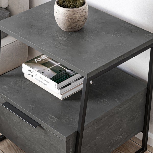 Szürke éjjeliszekrény polcokkal Pal – Kalune Design-image-2