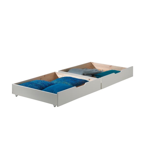 Fehér emeletes borovi fenyő ágyneműtartós gyerekágy 90x200 cm PINO – Vipack-image-3