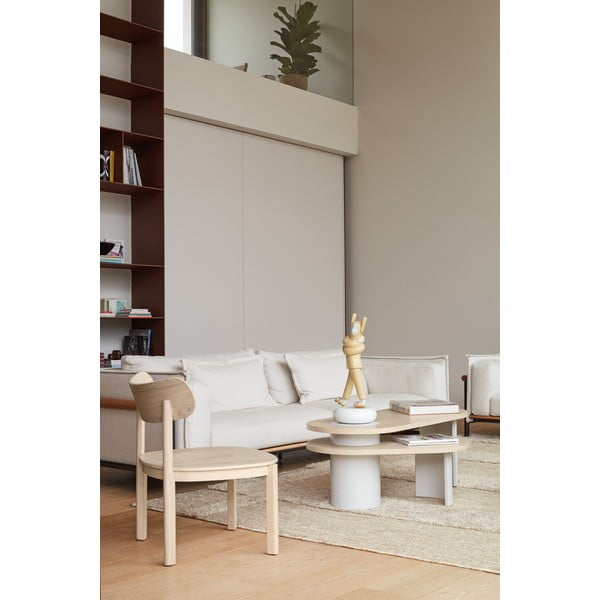 Krémszínű-natúr színű dohányzóasztal kőrisfa dekorral 50x120 cm Nori – Teulat-image-2