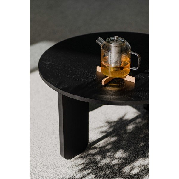 Fekete kerek dohányzóasztal tölgyfa dekoros asztallappal ø 55 cm Kuvu – noo.ma-image-3