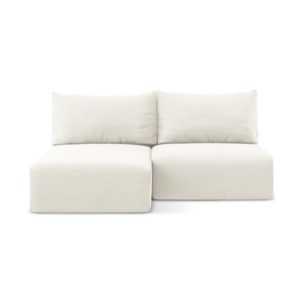 Krémszínű bársony kinyitható-tárolóhelyes sarokkanapé (bal oldali-heverő résszel) Kalena – Makamii