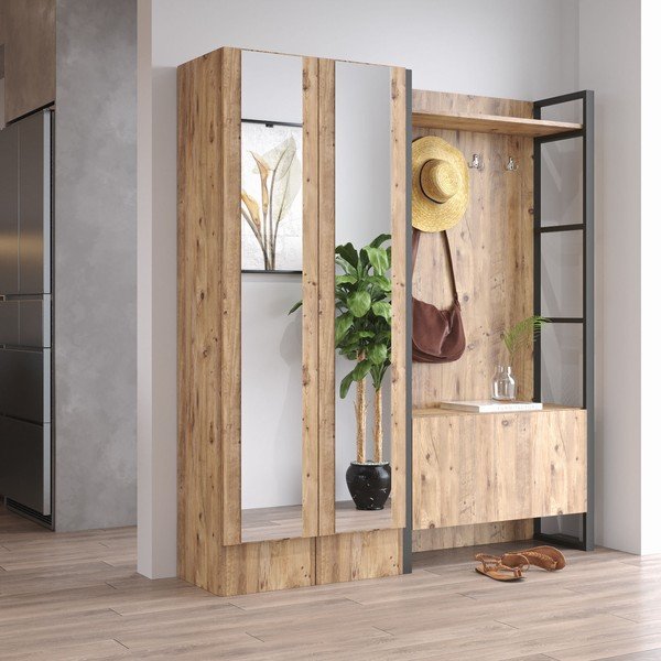 Natúr színű előszoba bútor borovi fenyő dekorral Yvette – Kalune Design-image-4