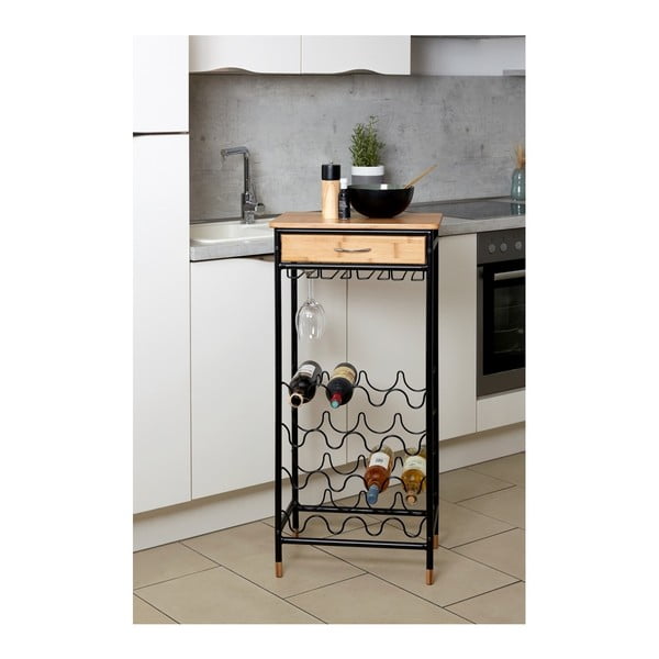 Fekete-natúr színű fém bortartó szekrény, palackok száma 16, 48x95 cm Loft – Wenko-image-3