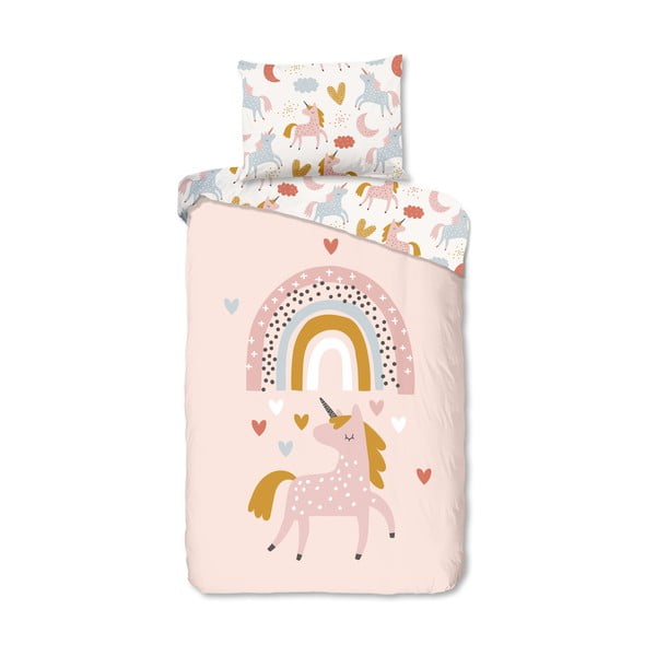 Rózsaszín egyszemélyes pamut gyerek ágyneműhuzat 140x200 cm Unilove – Good Morning